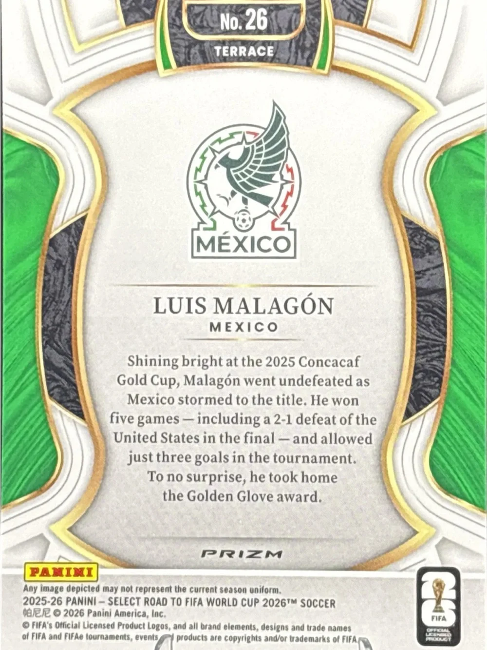 Panini Select Luis Malagón Holographic Rainbow Foil Soccer Card